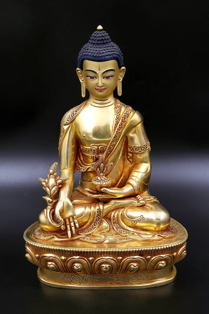 Fully plated Golden Medicine Buddha Statue from Nepal 9" - Vajracrafts
