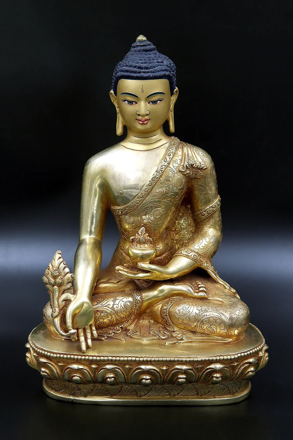 Golden Medicine Buddha Statue, Healing buddha from Nepal 9" - Vajracrafts