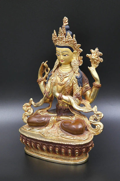 Partly Gold Plated Chenrezig Statue, 8" - Vajracrafts