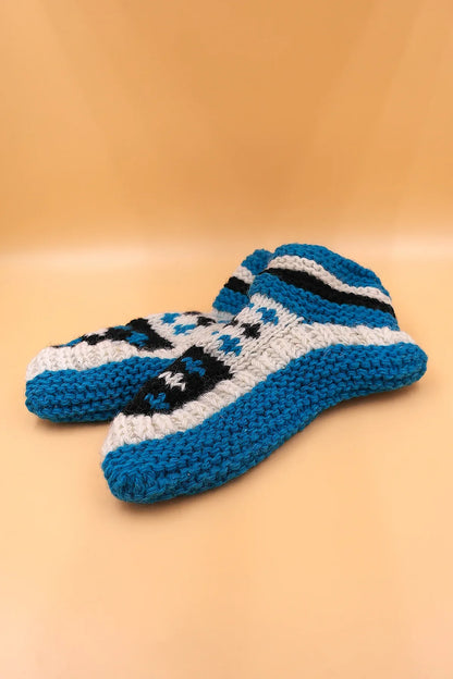 Blue white colors Woolen hand knitted ankle socks women - Vajracrafts
