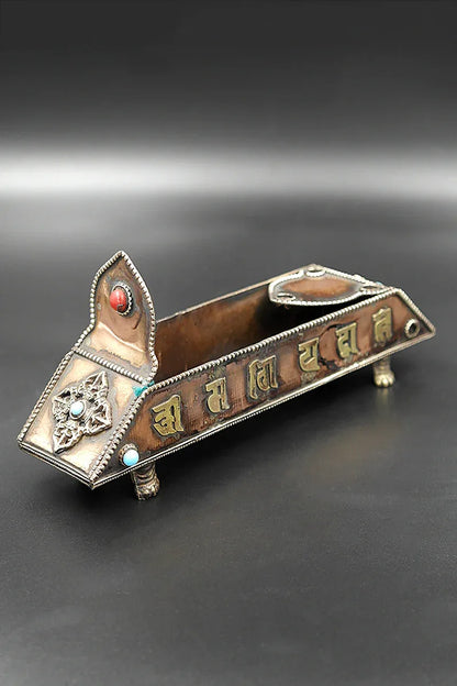 Tibetan Buddhist Mantra Copper & Brass Incense Burner 7" - Vajracrafts
