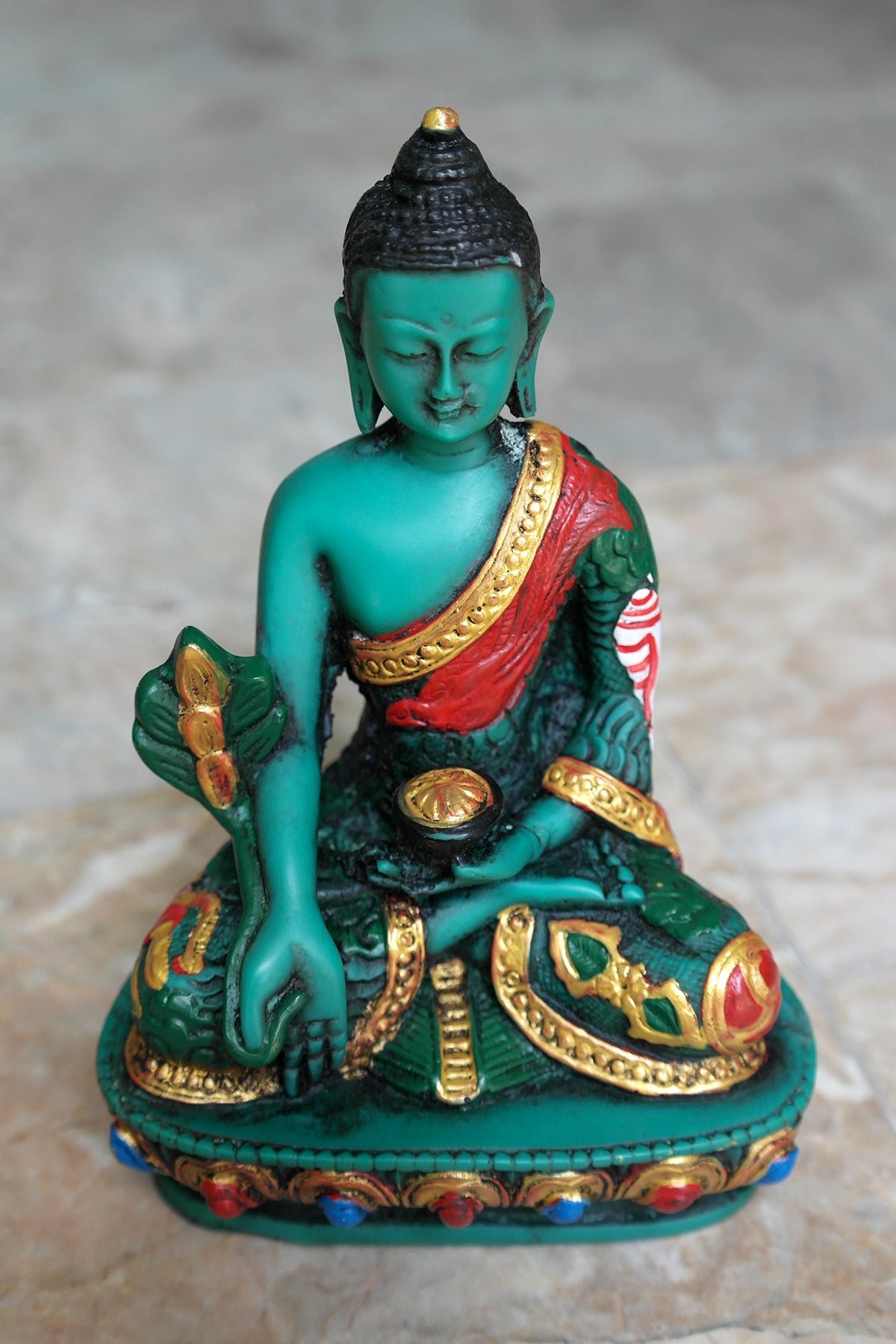 Color Painted Dragon carved Turquoise Medicine Buddha Resin Statue 6"