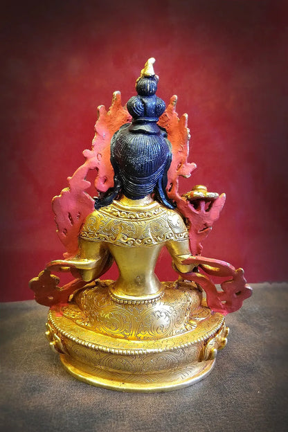 White Tara Statue, fully gold plated and hand carved Tara Statue 6" - Vajracrafts