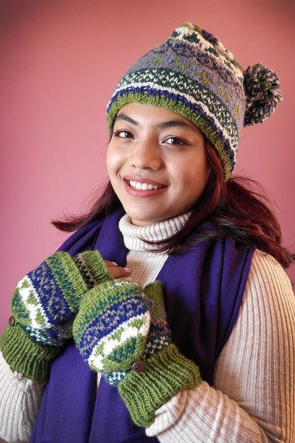 Womens Knit Winter Warm Pom Pom Beanie Hat Forest Green - Vajracrafts