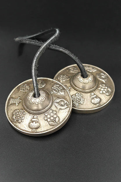 Asta Mangal symbols Carved High-Quality Tingsha 2.6" - Vajracrafts