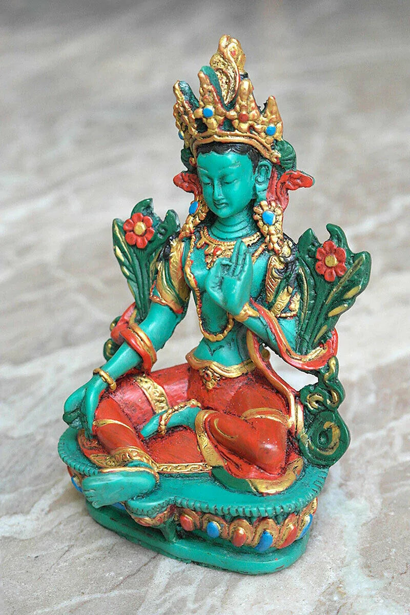 Hand Painted Tibetan Green Tara Statue, 6" - Vajracrafts
