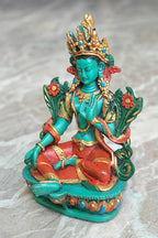Hand Painted Tibetan Green Tara Statue, 6" - Vajracrafts