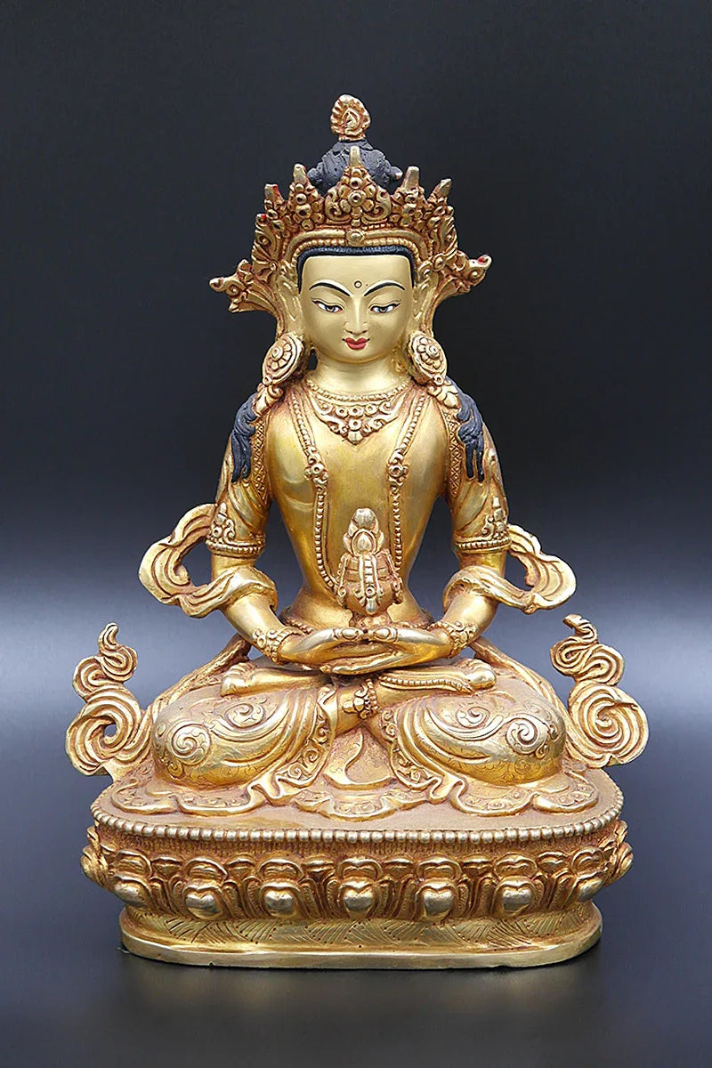 Fully Gold Plated Aparmita Buddha Statue, Handmade in Nepal 9" - Vajracrafts