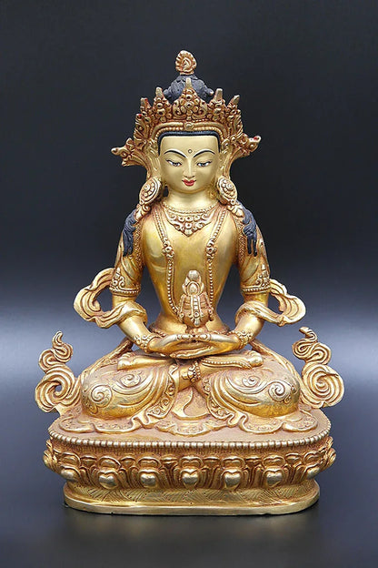 Fully Gold Plated Aparmita Buddha Statue, Handmade in Nepal 9" - Vajracrafts