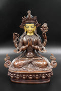Copper Oxidized and Gold face painted Chenrezig Statue 8" - Vajracrafts
