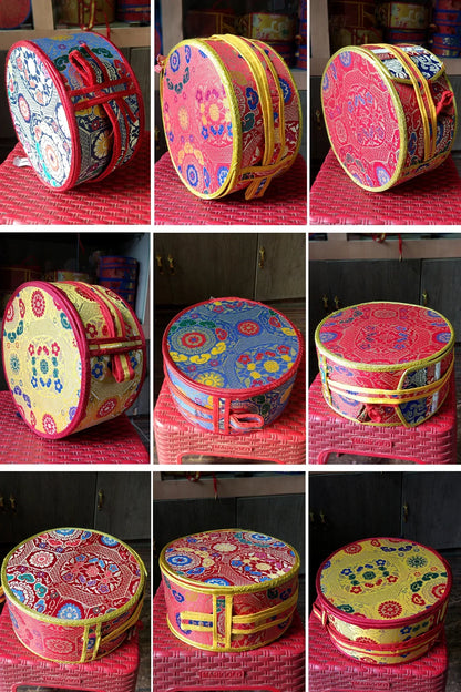 Tibetan Buddhist Ritual Chod Drum/Damaru with Yellow Brocade Cover - Vajracrafts