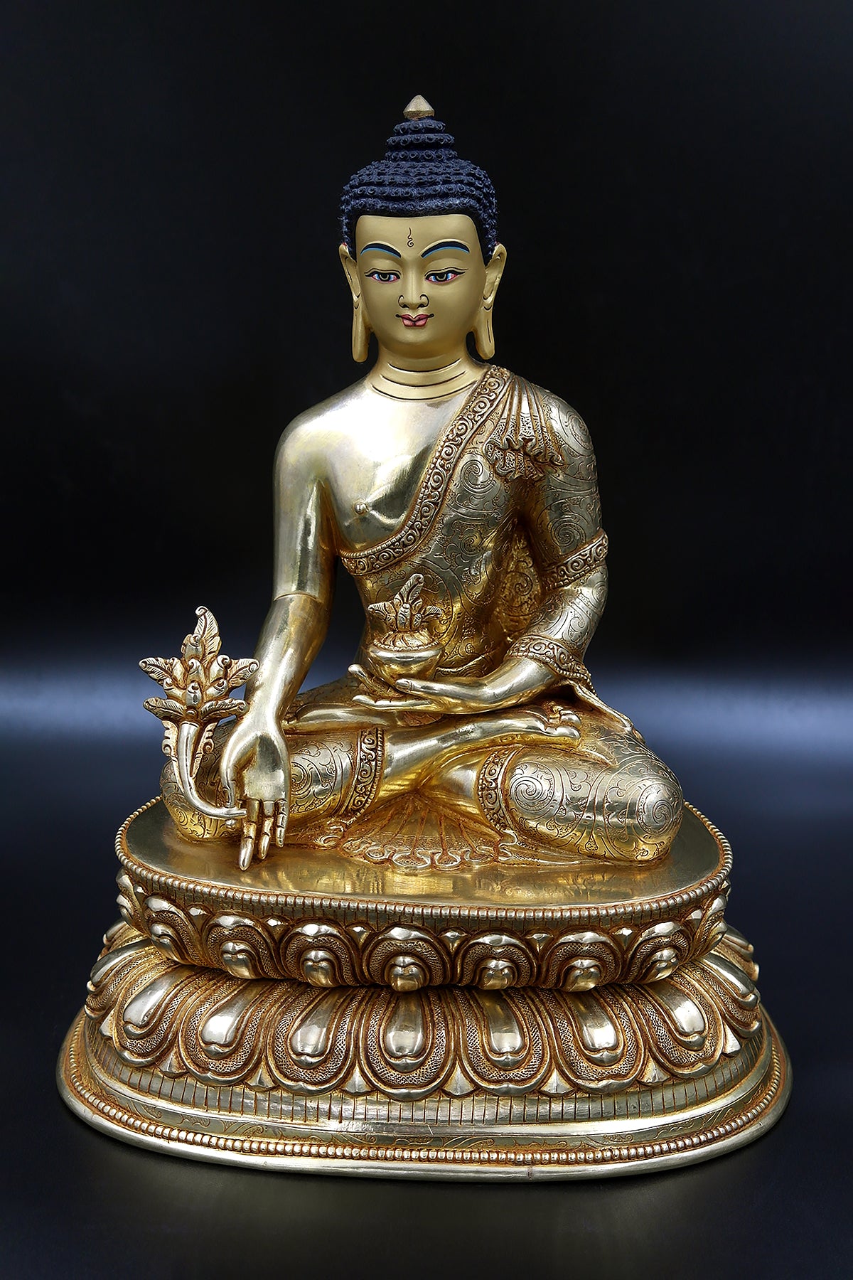 Tibetan Medicine Buddha Statue in Double Lotus 12"