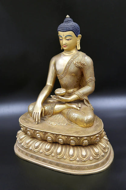 Nepalese Gold plated Shakyamuni Buddha Statue in double lotus - Vajracrafts