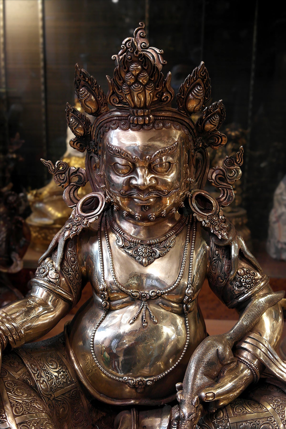 Masterpiece Gold toned Zambala Statue from Nepal, Kubera statue 28"