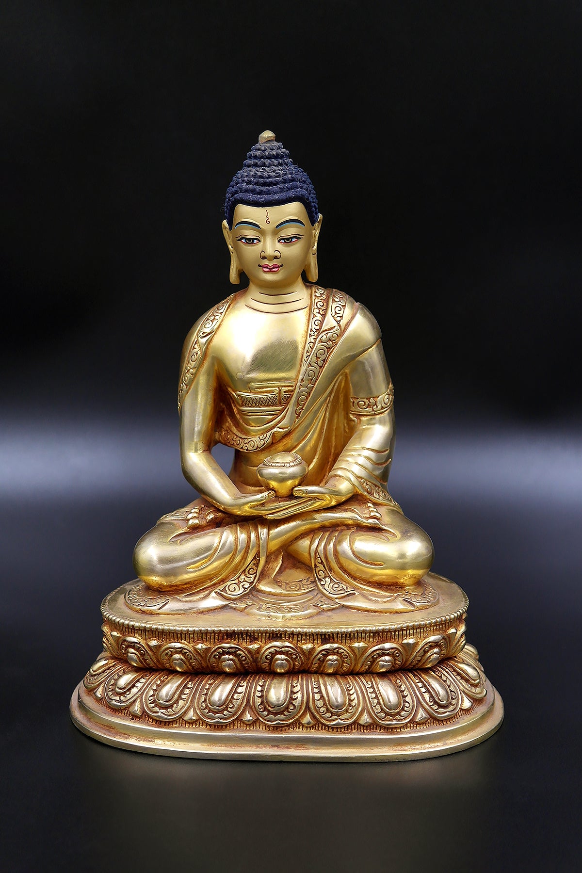 Full Gold Plated Amitabh Buddha Statue in double Lotus 9"
