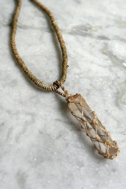 Crystal Stone Pendant Necklace with Hemp Cord - Vajracrafts