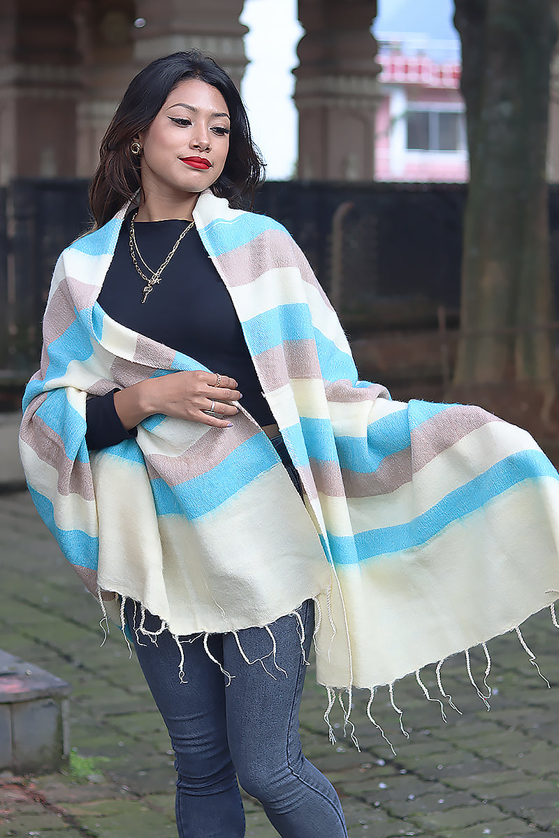 Yellow, light blue Yak Wool Shawl/Scarf | Vajracrafts