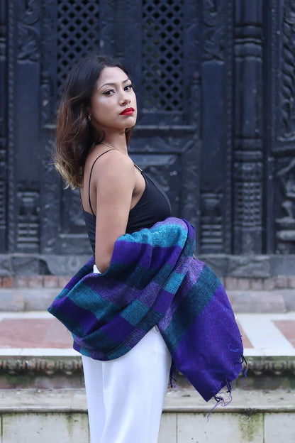 Purple Blue color Yak Wool Shawl - Vajracrafts