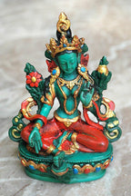 Hand Painted Tibetan Deity Green Tara Statue, 5" - Vajracrafts