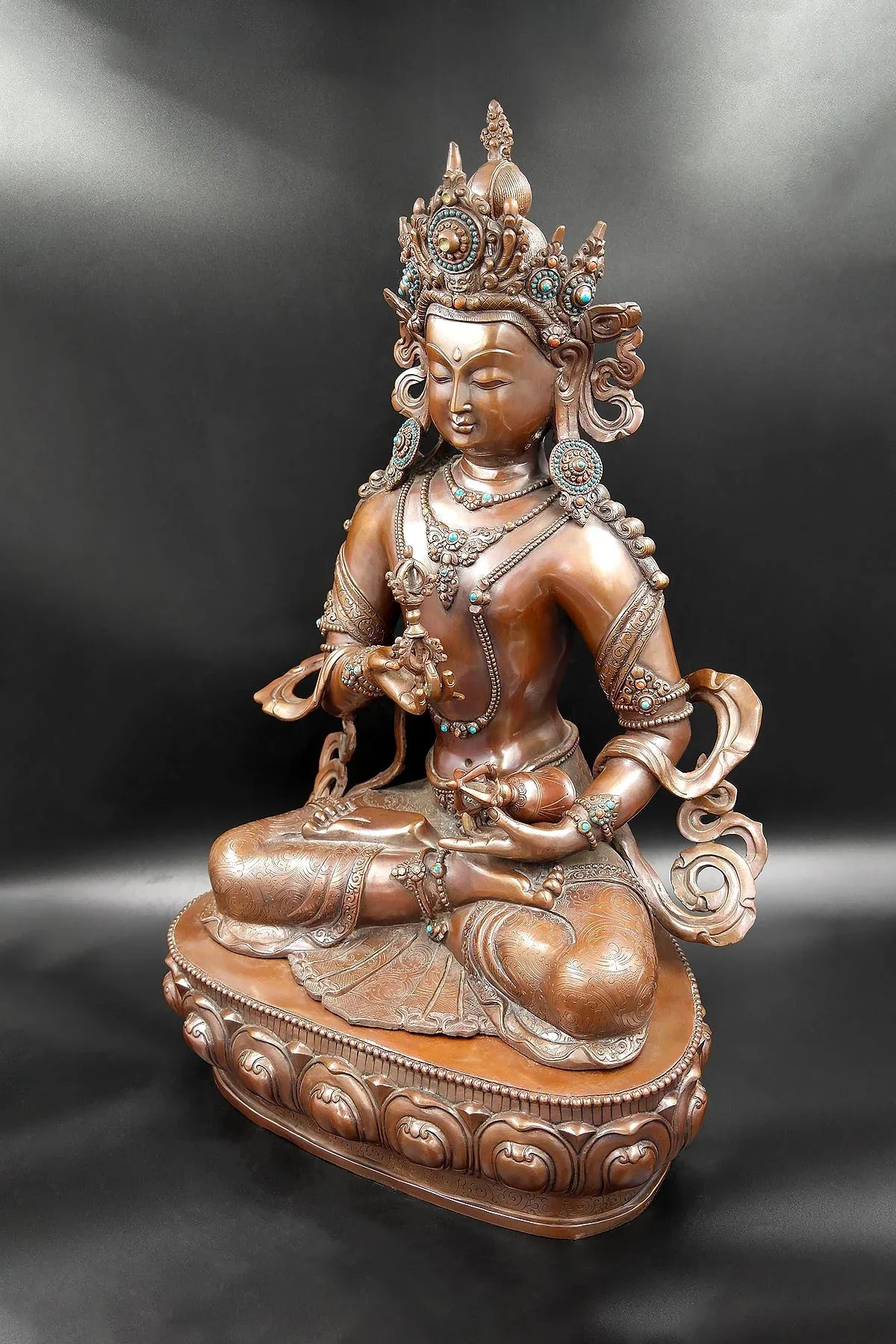 Antique looks Crowned Tibetan Vajrasattva Statue 18" - Vajracrafts