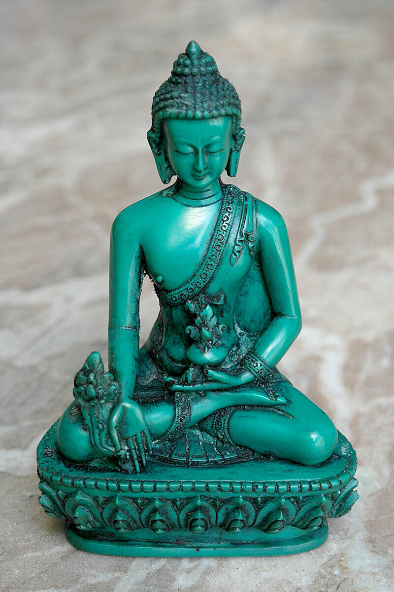 Turquoise Toned Tibetan Buddhist Medicine Buddha Statue, 4"