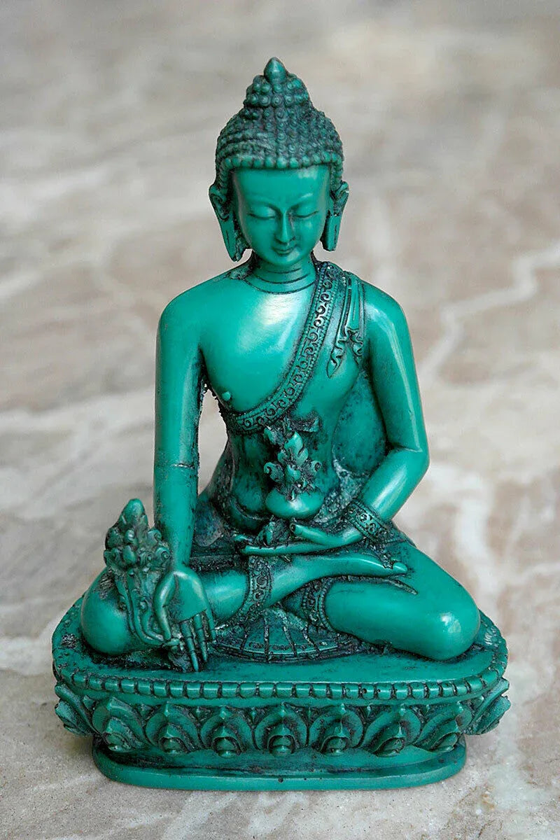 Turquoise Toned Tibetan Buddhist Medicine Buddha Statue, 4" - Vajracrafts