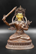 Copper Oxidized Tibetan Manjushree Statue from Nepal 8" - Vajracrafts