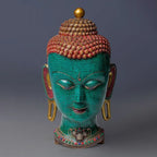 Artistic Turquoise Inlaid Buddha Head Statue - Vajracrafts