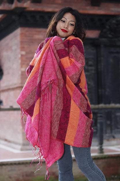 Nepalese Multicolor Yak Wool Blanket / Travel Throw - Vajracrafts