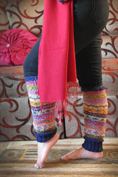 Blue, Pink and yellow and mixed colors woolen leg warmer - Vajracrafts