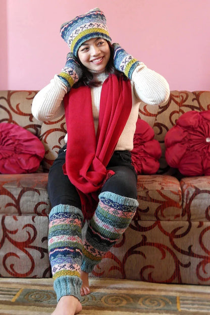 Blue, Pink and mixed colors hand knitted woolen leg warmers - Vajracrafts