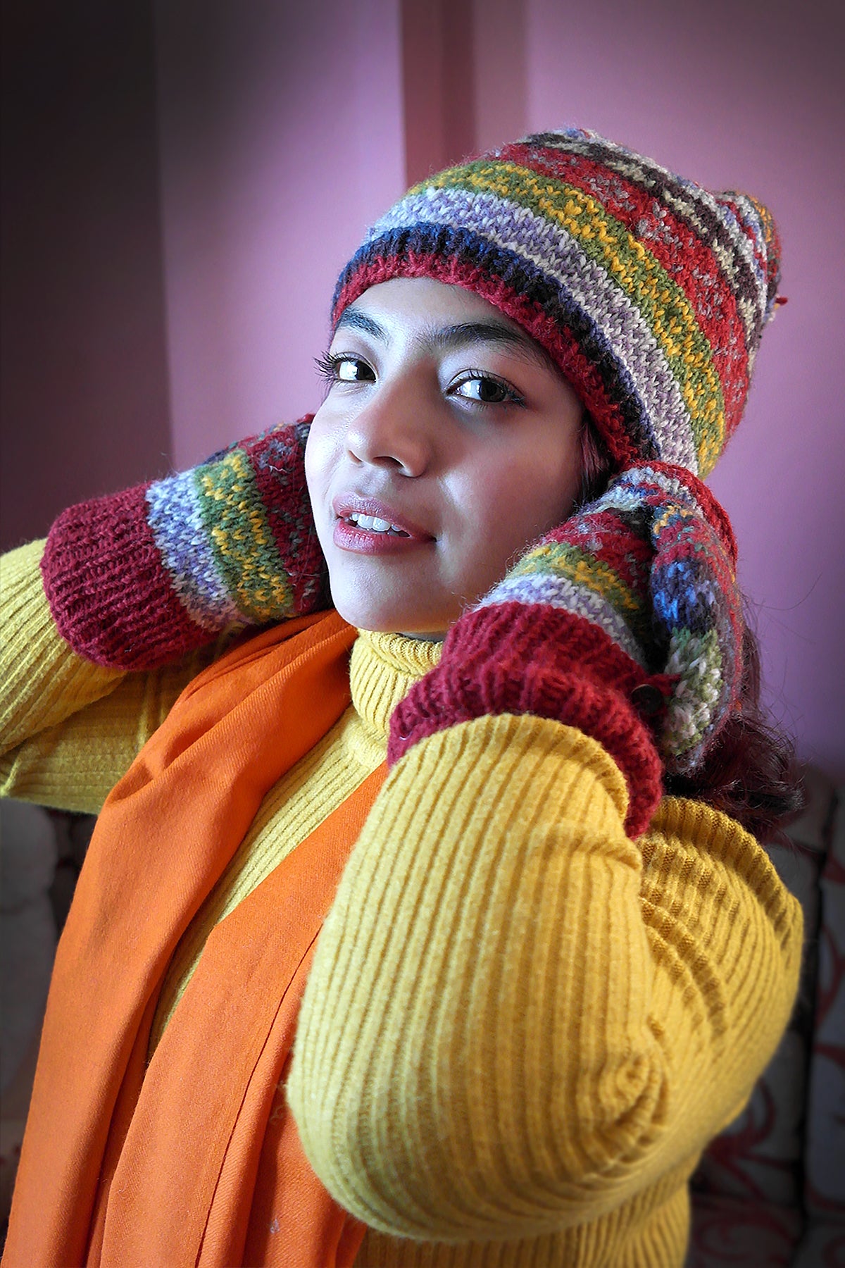 Womens Knit Winter Warm Pom Pom Beanie Hat Ren Green mixed