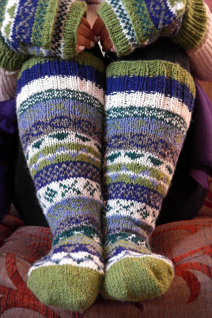 Olive Green mixed color Woolen Knee High Socks - Vajracrafts