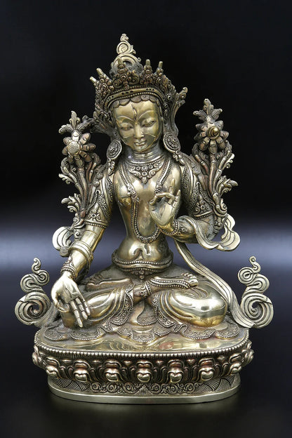 Plain tone Tibetan White Tara statue 9" - Vajracrafts