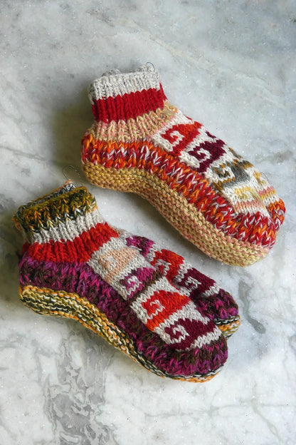 Assorted colors Hot waves pattern woolen hand knitted ankle socks - Vajracrafts