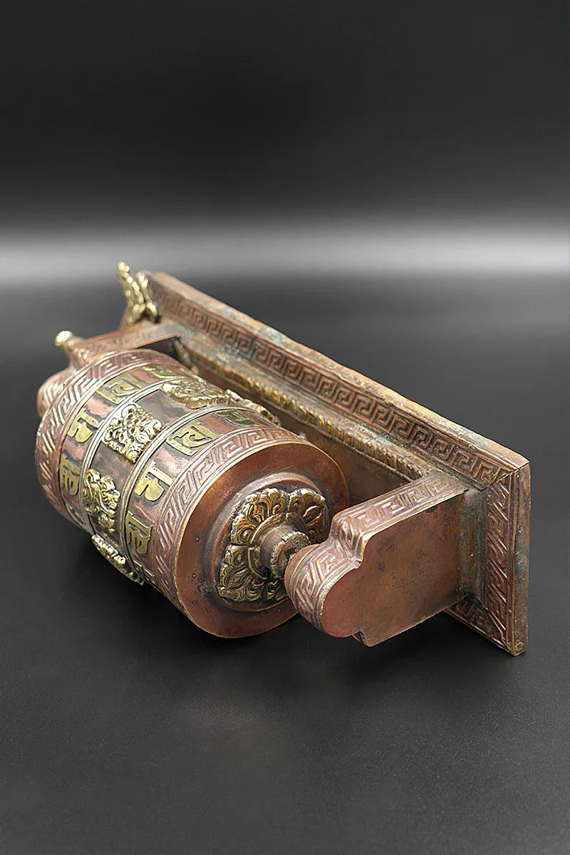 Buddhist Copper Prayer Wheel with wall mount - Vajracrafts