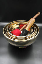 Set of seven Chakra singing bowls with ring cushion, mallet and drumstick 7"-11" - Vajracrafts