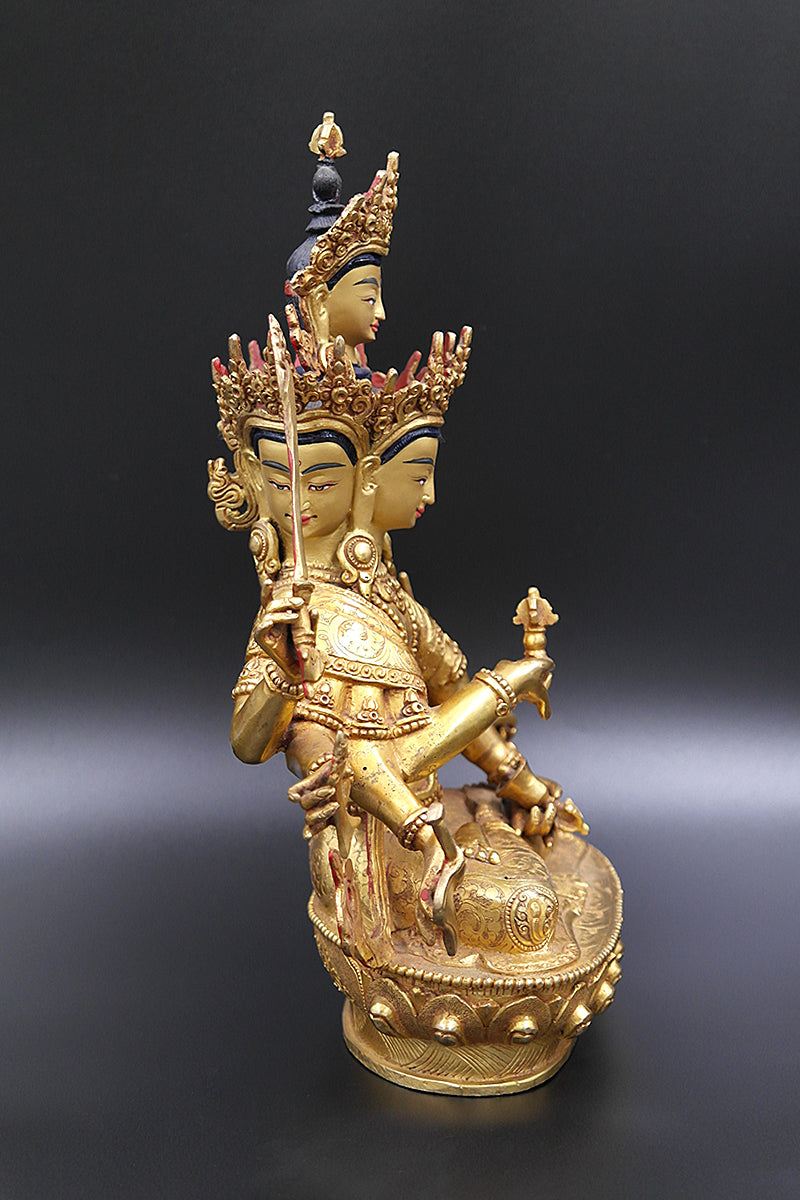 Fully Gold Plated Maha Manjushree Statue, 10"