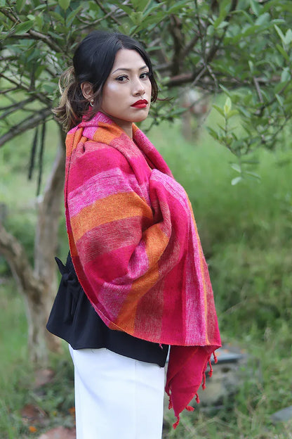 Pink orange mix colors Yak Wool Shawl - Vajracrafts