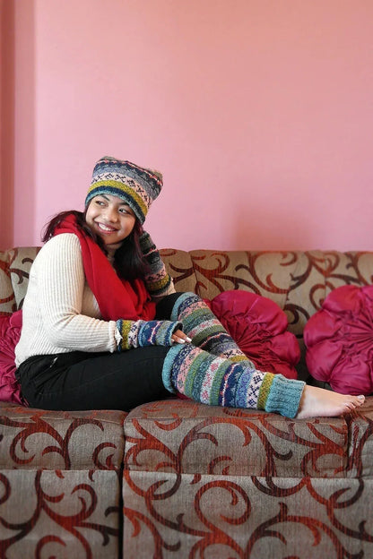 Blue, Pink and mixed colors hand knitted woolen leg warmers - Vajracrafts