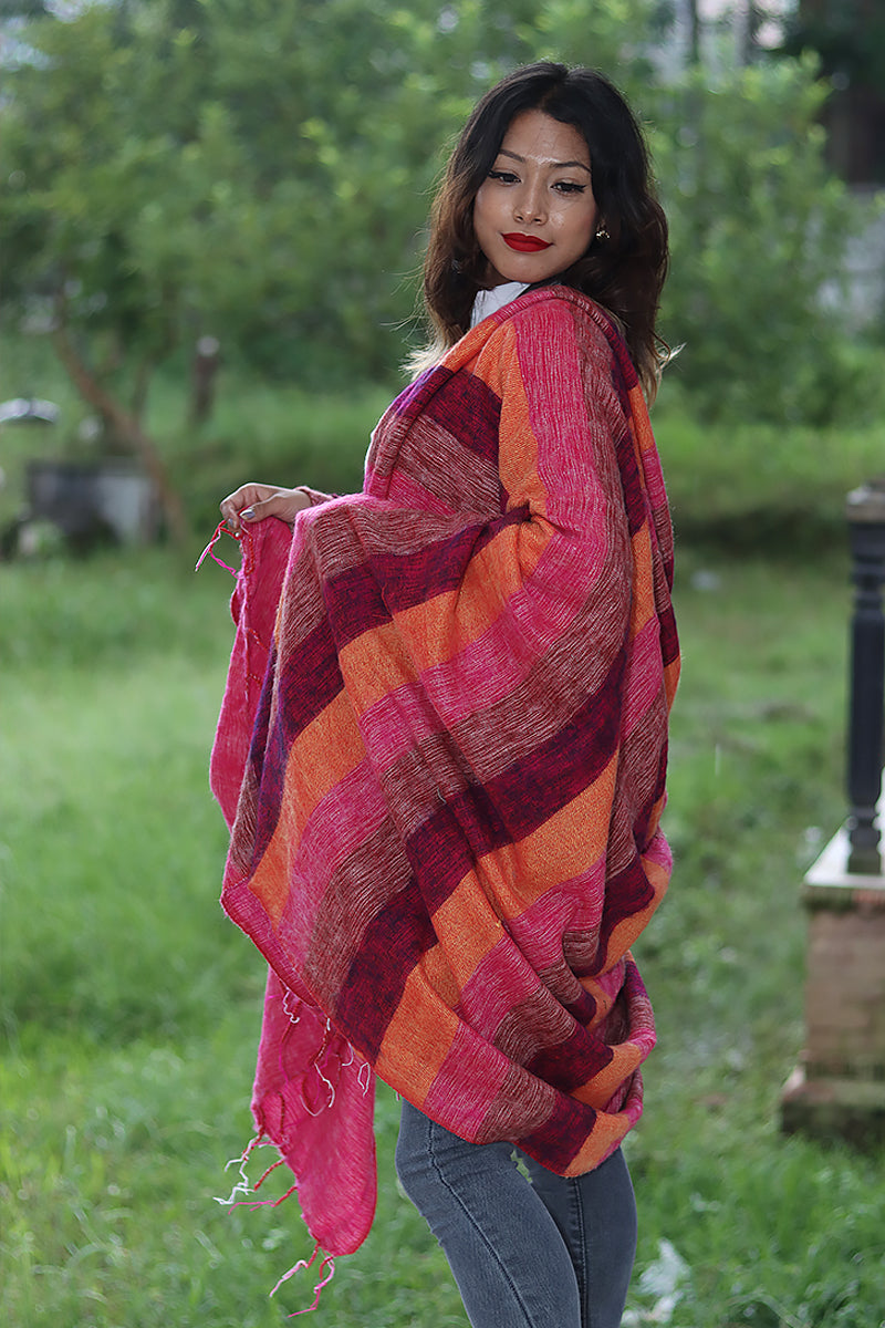 Nepalese Multicolor Yak Wool Blanket / Travel Throw