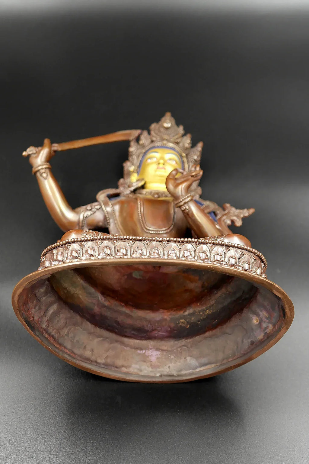 Copper Oxidized Tibetan Manjushree Statue from Nepal 8" - Vajracrafts