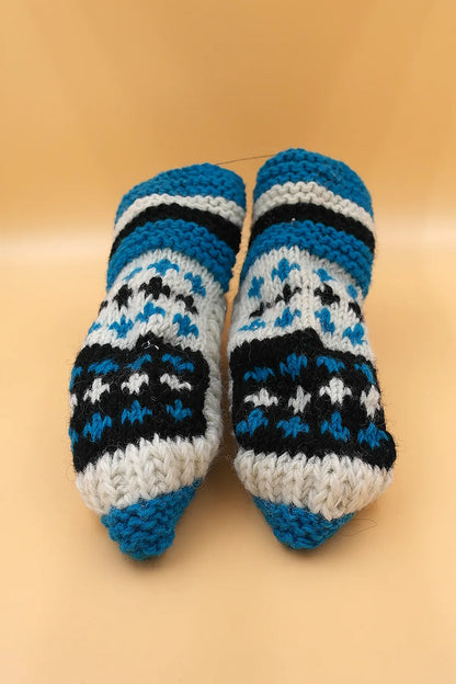 Blue white colors Woolen hand knitted ankle socks women - Vajracrafts