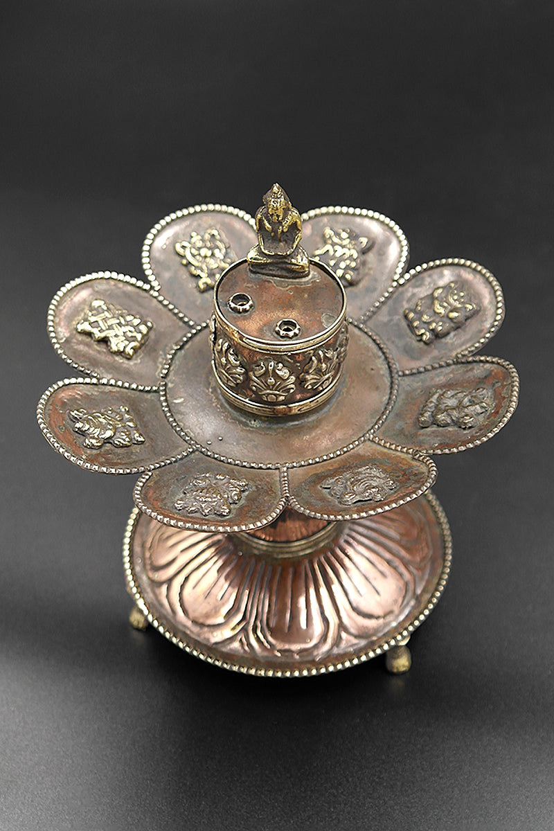 Copper Buddha Incense Burner with Eight Auspicious Symbols