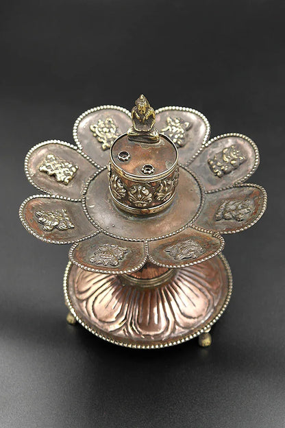 Copper Buddha Incense Burner with Eight Auspicious Symbols - Vajracrafts