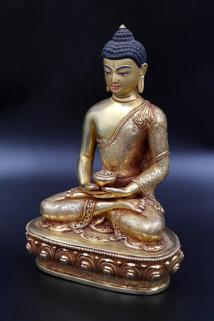 Gold Plated Amitabha Buddha Statue from Nepal 6" - Vajracrafts
