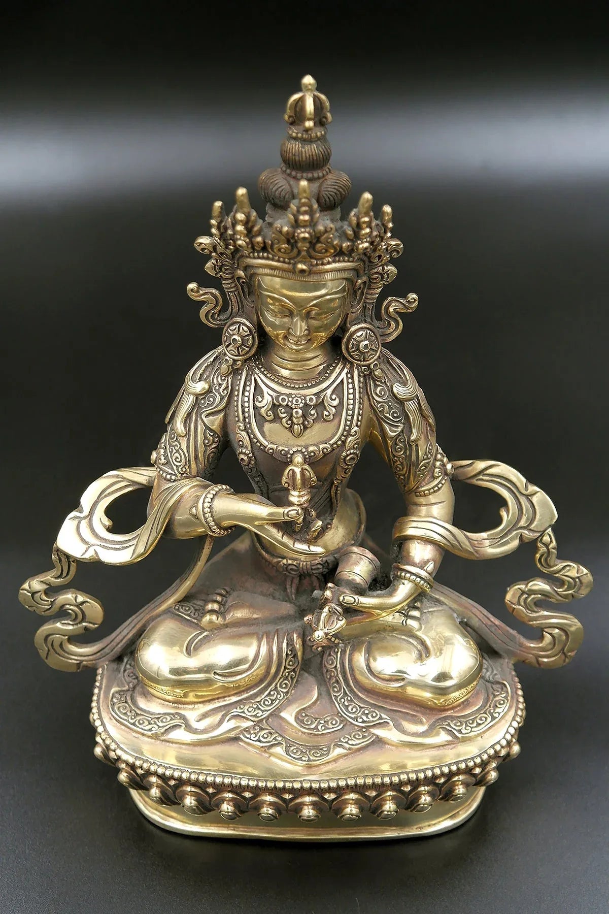 Golden tone and Antique looks Tibetan Vajrasattva Statue 9" - Vajracrafts