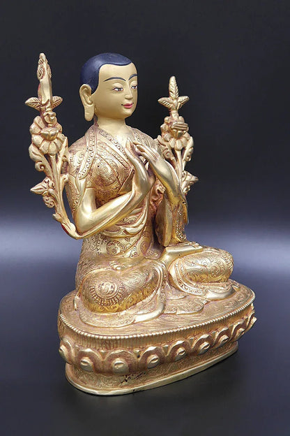 Guru Tsongkhapa Full Gold Plated statue from Nepal 9" - Vajracrafts