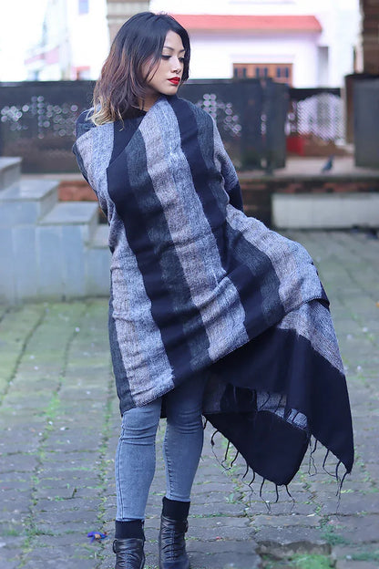 Black and grey extra Soft High Quality Yak Wool Blanket - Vajracrafts