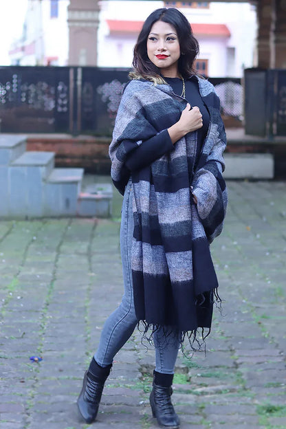 Black and grey extra Soft High Quality Yak Wool Blanket - Vajracrafts